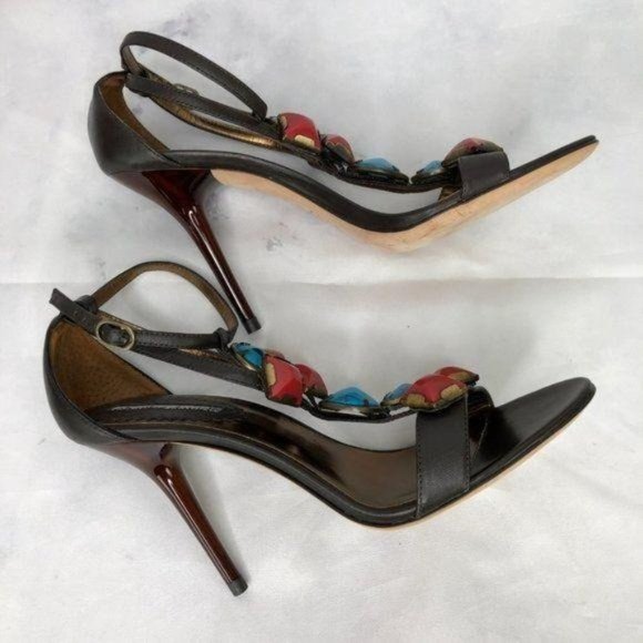 Charles David Beaded Brown Leather Sandals 7B - Picture 4 of 11